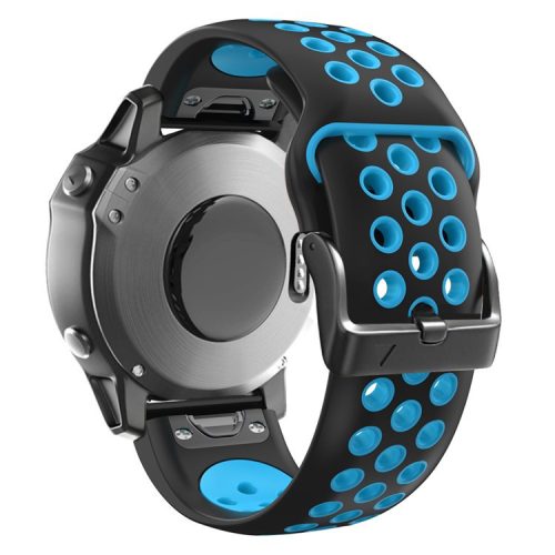 For Garmin Tactix Delta / Enduro / Fenix 7X Silicone Watch Band Dual Color Quick Release Wrist Strap - Black / Sky Blue