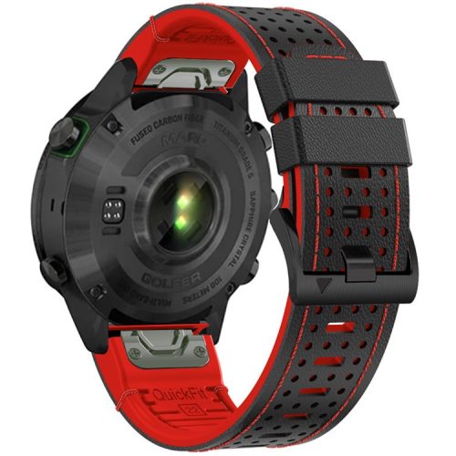 KALEBOL For Garmin Fenix 7 / 7 Pro / 6 / 6 Pro QuickFit 22mm Silicone Watch Band Dual Color Dot Holes Design - Black+Red