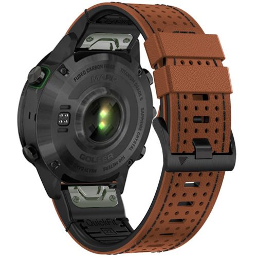 KALEBOL For Garmin Fenix 7 / 7 Pro / 6 / 6 Pro QuickFit 22mm Silicone Watch Band Dual Color Dot Holes Design - Brown+Black