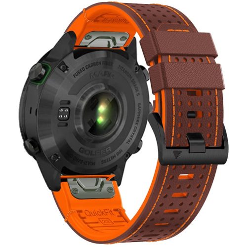 KALEBOL For Garmin Fenix 7 / 7 Pro / 6 / 6 Pro QuickFit 22mm Silicone Watch Band Dual Color Dot Holes Design - Coffee+Orange