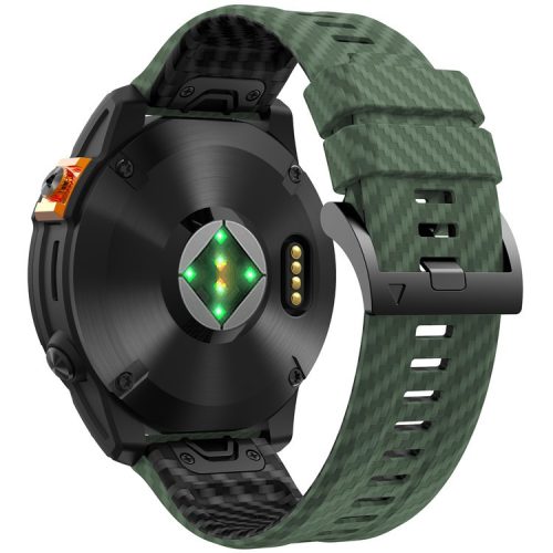 KALEBOL For Garmin Fenix 7 / 7 Pro / 6 / 6 Pro Silicone Watch Band QuickFit 22mm Carbon Fiber Texture Strap - Army Green+Black