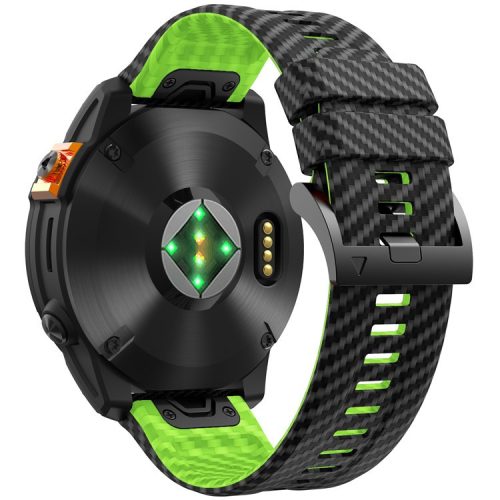 KALEBOL For Garmin Fenix 7 / 7 Pro / 6 / 6 Pro Silicone Watch Band Quickfit 22mm Carbon Fiber Texture Strap - Black+Lime