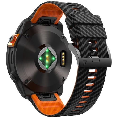 KALEBOL For Garmin Fenix 7 / 7 Pro / 6 / 6 Pro Silicone Watch Band QuickFit 22mm Carbon Fiber Texture Strap - Black+Orange