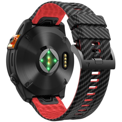 KALEBOL For Garmin Fenix 7 / 7 Pro / 6 / 6 Pro Silicone Watch Band QuickFit 22mm Carbon Fiber Texture Strap - Black+Red