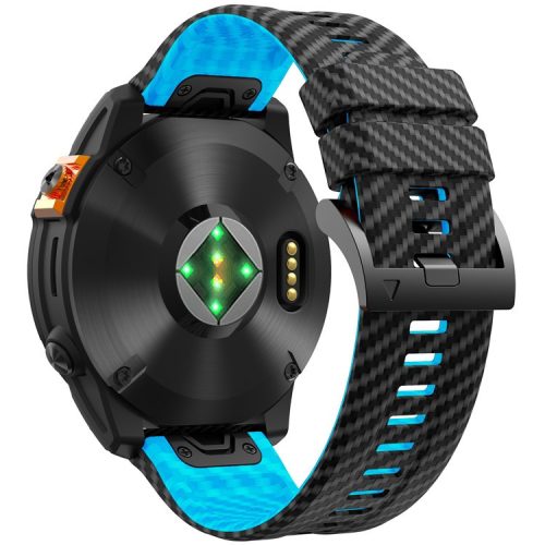 KALEBOL For Garmin Fenix 7 / 7 Pro / 6 / 6 Pro Silicone Watch Band QuickFit 22mm Carbon Fiber Texture Strap - Black+Sky Blue