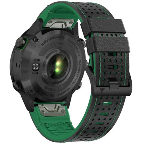 KALEBOL For Garmin Fenix 7X / 7X Pro / 6X / 6X Pro Quickfit 26mm Silicone Watch Band Dual Color Dot Holes Design - Black+Green