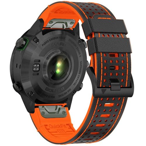 KALEBOL For Garmin Fenix 7X / 7X Pro / 6X / 6X Pro QuickFit 26mm Silicone Watch Band Dual Color Dot Holes Design - Black+Orange