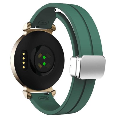 KALEBOL For Garmin Lily 2 Watch Strap Magnetic Buckle Silicone Wrist Band - Pine Green+Silver Buckle