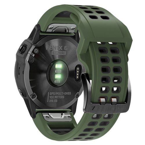 KALEBOL KLB-LWGJ-001 For Garmin Fenix 7  /  7 Pro Watch Band QuickFit 22mm Breathable Double Row Holes Strap - Army Green+Black