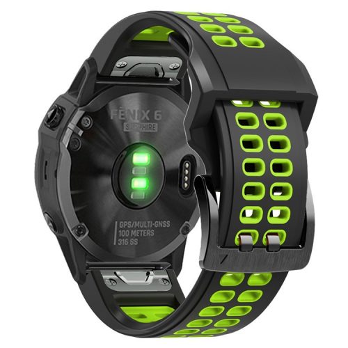 KALEBOL KLB-LWGJ-001 For Garmin Fenix 7  /  7 Pro Watch Band QuickFit 22mm Breathable Double Row Holes Strap - Black+Lime