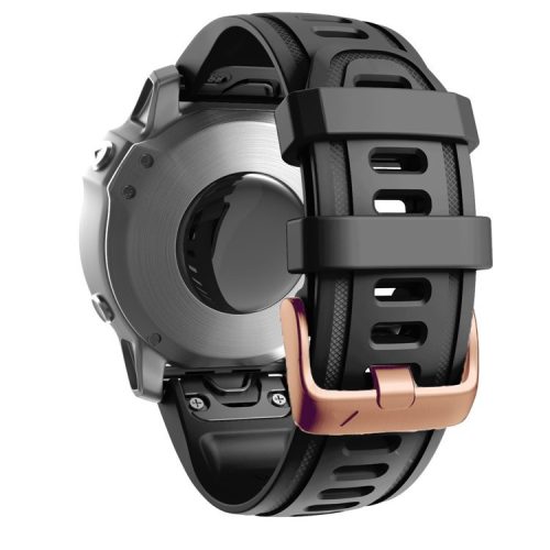 Watch Band for Garmin Fenix 7S / 6S Pro / 5S Plus / Instinct 2S , 20mm Silicone Replacement Strap with Rose Gold Buckle - Black