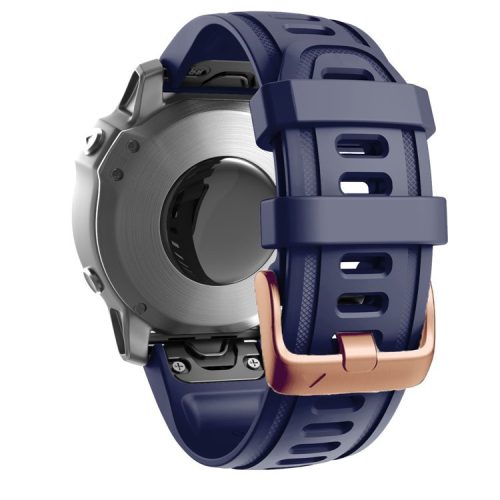 Watch Band for Garmin Fenix 7S / 6S Pro / 5S Plus / Instinct 2S , 20mm Silicone Replacement Strap with Rose Gold Buckle - Dark Blue