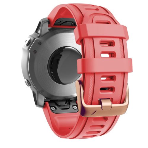 Watch Band for Garmin Fenix 7S / 6S Pro / 5S Plus / Instinct 2S , 20mm Silicone Replacement Strap with Rose Gold Buckle - Red