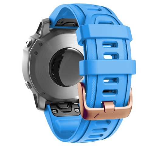 Watch Band for Garmin Fenix 7S / 6S Pro / 5S Plus / Instinct 2S , 20mm Silicone Replacement Strap with Rose Gold Buckle - Sky Blue