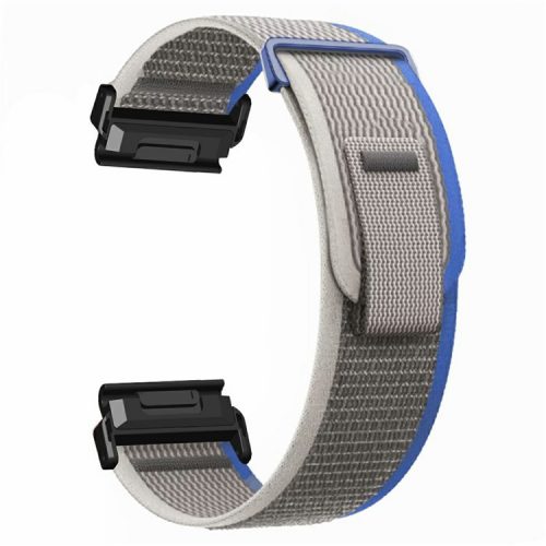 Watch Band for Garmin Fenix 7X / 6X / 5X Replacement Nylon Adjustable Loop Fastener Strap - Grey+Blue