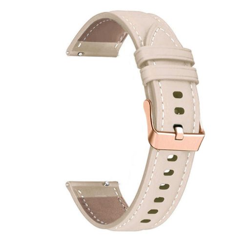 Watch Band for Garmin Venu / Sq / Sq 2 / 2 Plus , 20mm Genuine Cow Leather Strap with Rose Gold Buckle - Apricot