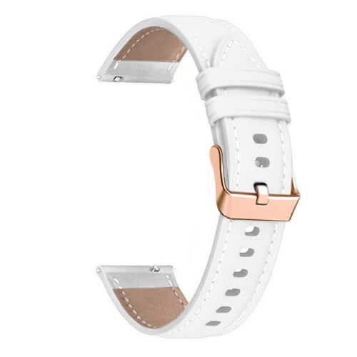 Watch Band for Garmin Venu / Sq / Sq 2 / 2 Plus , 20mm Genuine Cow Leather Strap with Rose Gold Buckle - White