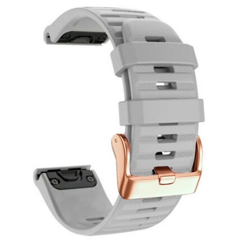 Watch Bands for Garmin Fenix 7S / 6S Pro / 5S Plus / Instinct 2S , Horizontal Stripes Silicone 20mm Strap with Rose Gold Buckle - Grey