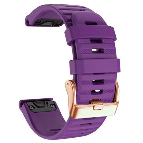 Watch Bands for Garmin Fenix 7S / 6S Pro / 5S Plus / Instinct 2S , Horizontal Stripes Silicone 20mm Strap with Rose Gold Buckle - Purple