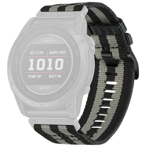 Watchband for Garmin Fenix 8 51mm / Enduro 3 / Instinct 2X Universal 26mm Quick Release Nylon Canvas Watch Strap - Black+Grey