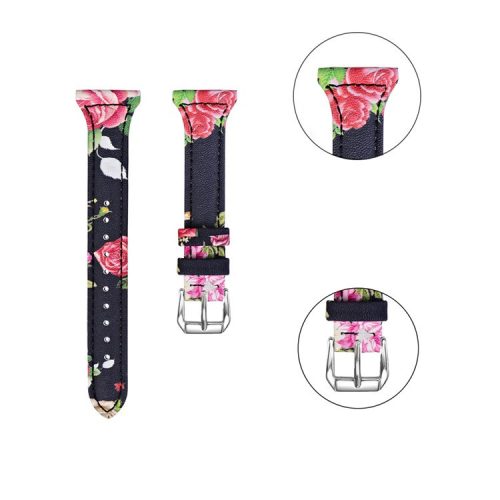 18mm Flower Pattern Genuine Leather Coated Smart Watch Replacement Band for Xiaomi Mi Watch - Style A