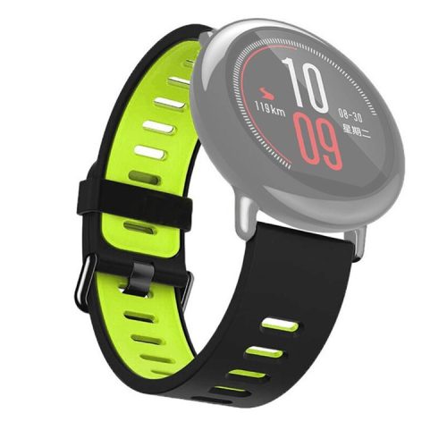 22mm Two-tone Soft Silicone Watch Band Strap for Xiaomi Huami Amazfit - Black / Green