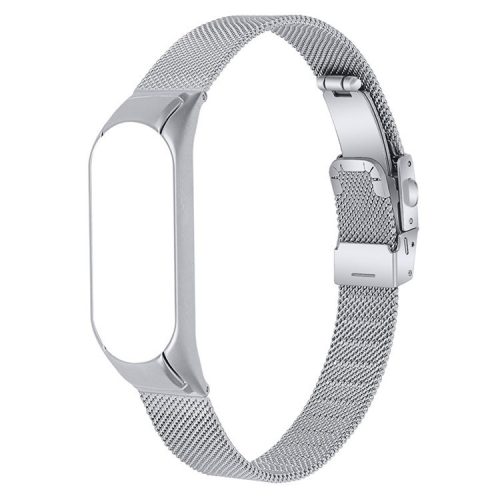 Adjustable Tortoise Back Buckle Milanese Stainless Steel Replacement Watch Strap for Xiaomi Mi Band 5 - Silver Pink