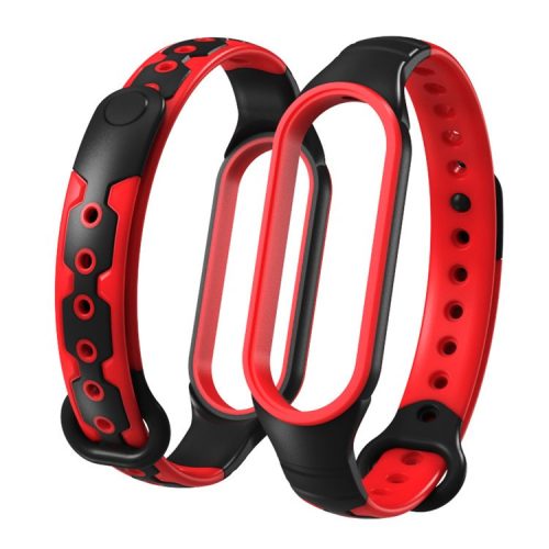 Bi-color Silicone Smart Watch Band Bracelet Wrist Strap Replacement for Xiaomi Mi Band 6 - Black/Red