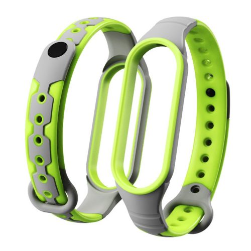 Bi-color Silicone Smart Watch Band Bracelet Wrist Strap Replacement for Xiaomi Mi Band 6 - Grey/Lime