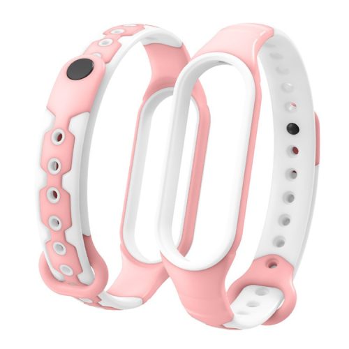 Bi-color Silicone Smart Watch Band Bracelet Wrist Strap Replacement for Xiaomi Mi Band 6 - Pink/White