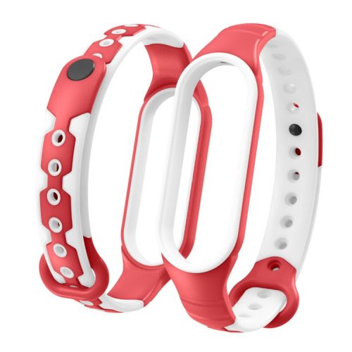 Bi-color Silicone Smart Watch Band Bracelet Wrist Strap Replacement for Xiaomi Mi Band 6 - White/Red