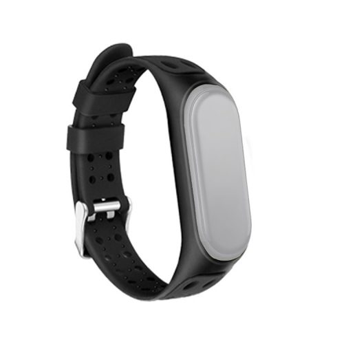 Bi-color Silicone Watch Band Replacement Strap for Xiaomi Mi Band 5/6/7 - Black