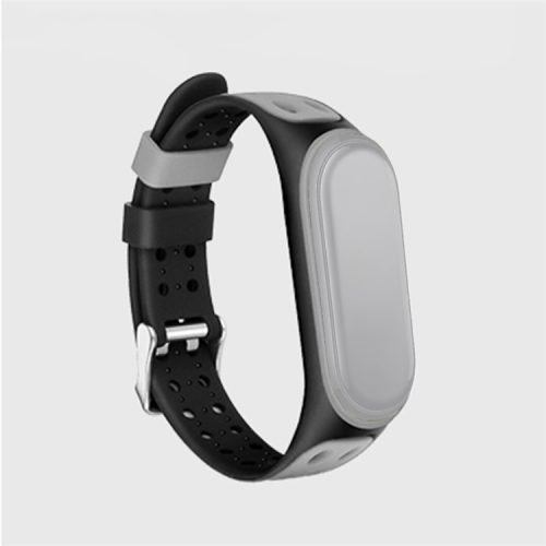 Bi-color Silicone Watch Band Replacement Strap for Xiaomi Mi Band 5/6/7 - Black/Grey