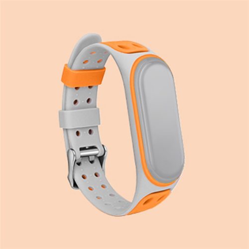 Bi-color Silicone Watch Band Replacement Strap for Xiaomi Mi Band 5/6/7 - Grey/Orange