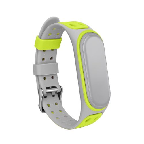 Bi-color Silicone Watch Band Replacement Strap for Xiaomi Mi Band 5/6/7 - Grey/Yellow