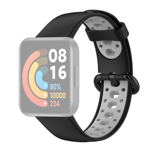 Dual Color Breathable Watch Band Soft Silicone Strap for Xiaomi Redmi Watch 2 - Black/Grey