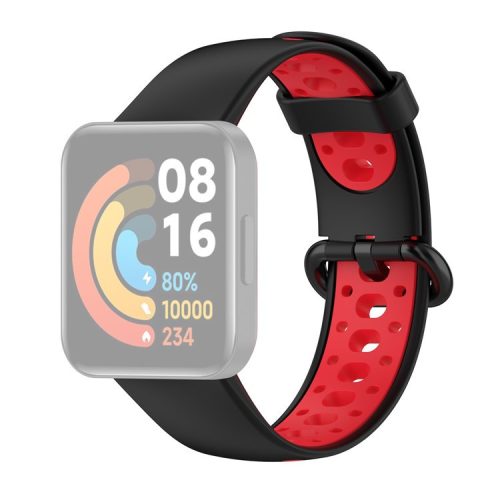 Dual Color Breathable Watch Band Soft Silicone Strap for Xiaomi Redmi Watch 2 - Black/Red