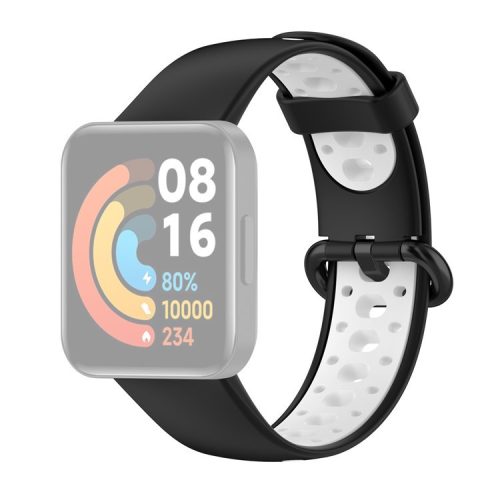 Dual Color Breathable Watch Band Soft Silicone Strap for Xiaomi Redmi Watch 2 - Black/White