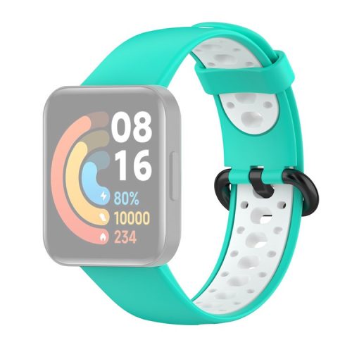 Dual Color Breathable Watch Band Soft Silicone Strap for Xiaomi Redmi Watch 2 - Cyan/White