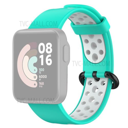 Dual-Color Hollow Silicone Watchband Strap Replacement for Xiaomi Redmi Watch 2 - Cyan/White