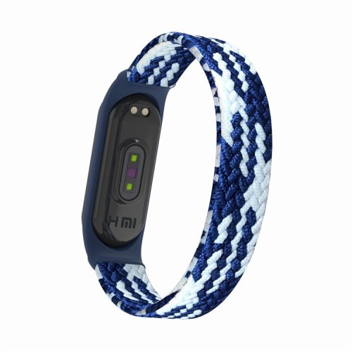 Elastic Nylon Watch Band Replacement Watch Strap (Size: L) for Xiaomi Mi Band 3/4/5 - Blue/White