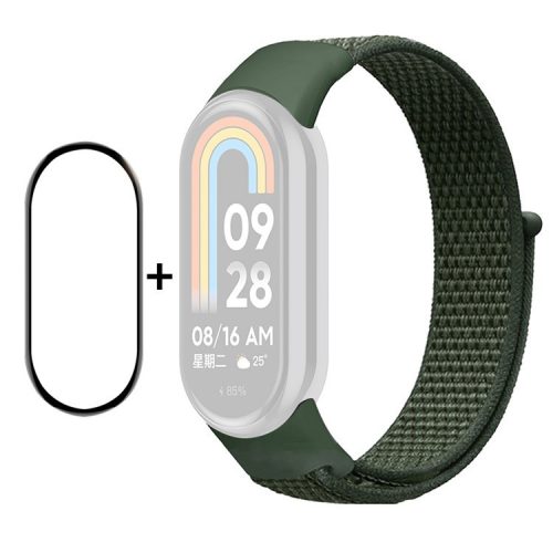 ENKAY HAT-PRINCE For Xiaomi Mi Band 9 NFC / Mi Band 9 / Smart Band 8 NFC / Smart Band 8 Nylon Watch Band with PMMA Screen Film - Army Green