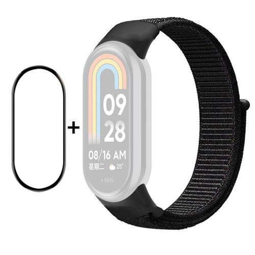 ENKAY HAT-PRINCE For Xiaomi Mi Band 9 NFC / Mi Band 9 / Smart Band 8 NFC / Smart Band 8 Nylon Watch Band with PMMA Screen Film - Black