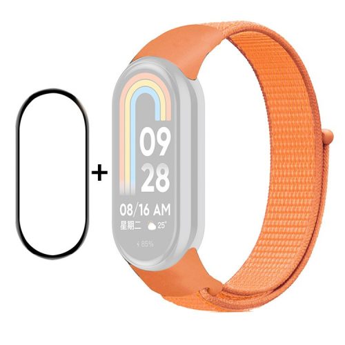 ENKAY HAT-PRINCE For Xiaomi Mi Band 9 NFC / Mi Band 9 / Smart Band 8 NFC / Smart Band 8 Nylon Watch Band with PMMA Screen Film - Orange