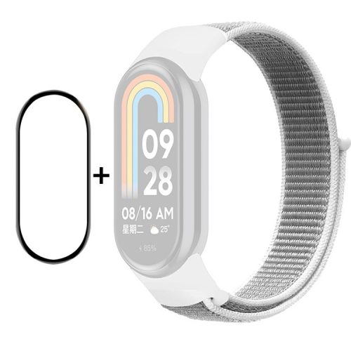 ENKAY HAT-PRINCE For Xiaomi Mi Band 9 NFC / Mi Band 9 / Smart Band 8 NFC / Smart Band 8 Nylon Watch Band with PMMA Screen Film - White