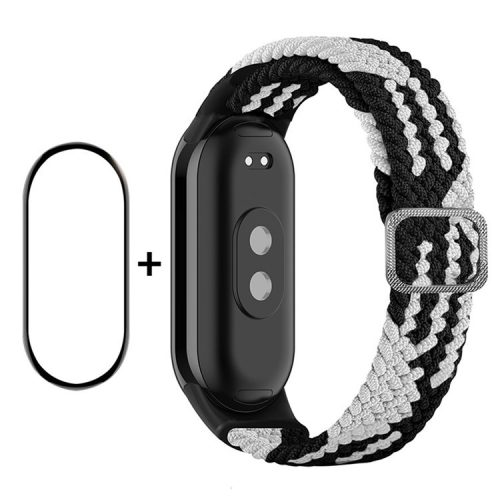 ENKAY HAT-PRINCE For Xiaomi Mi Band 9 NFC / Mi Band 9 / Smart Band 8 NFC / Smart Band 8 Watch Band Nylon Strap with PMMA Film - Black / White