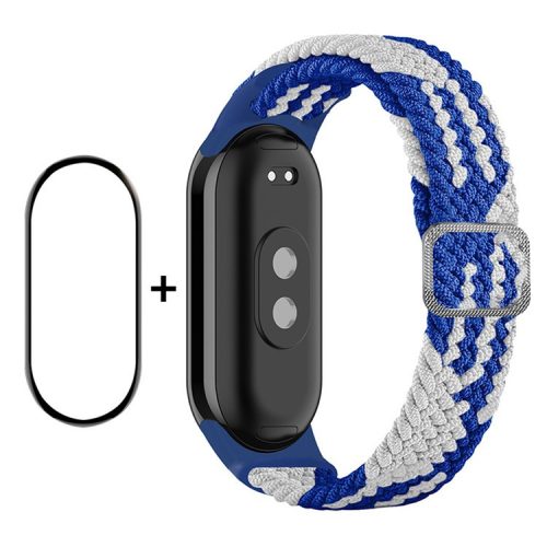 ENKAY HAT-PRINCE For Xiaomi Mi Band 9 NFC / Mi Band 9 / Smart Band 8 NFC / Smart Band 8 Watch Band Nylon Strap with PMMA Film - Blue / White