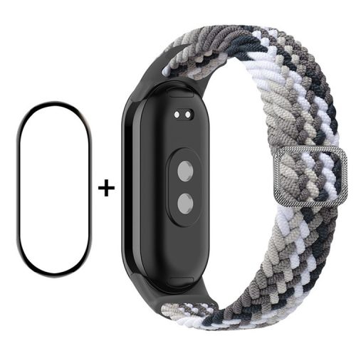 ENKAY HAT-PRINCE For Xiaomi Mi Band 9 NFC / Mi Band 9 / Smart Band 8 NFC / Smart Band 8 Watch Band Nylon Strap with PMMA Film - Bright Black