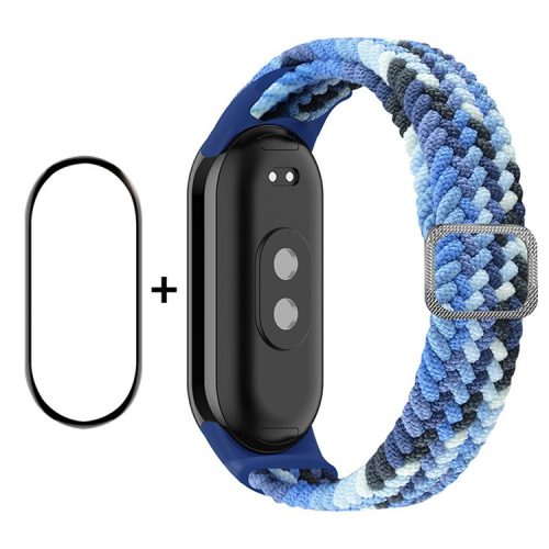 ENKAY HAT-PRINCE For Xiaomi Mi Band 9 NFC / Mi Band 9 / Smart Band 8 NFC / Smart Band 8 Watch Band Nylon Strap with PMMA Film - Bright Blue