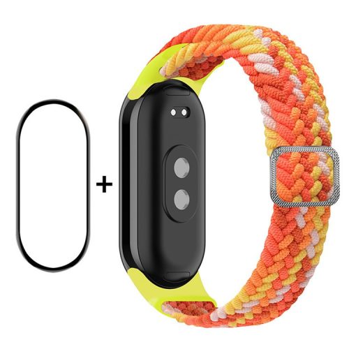 ENKAY HAT-PRINCE For Xiaomi Mi Band 9 NFC / Mi Band 9 / Smart Band 8 NFC / Smart Band 8 Watch Band Nylon Strap with PMMA Film - Bright Orange